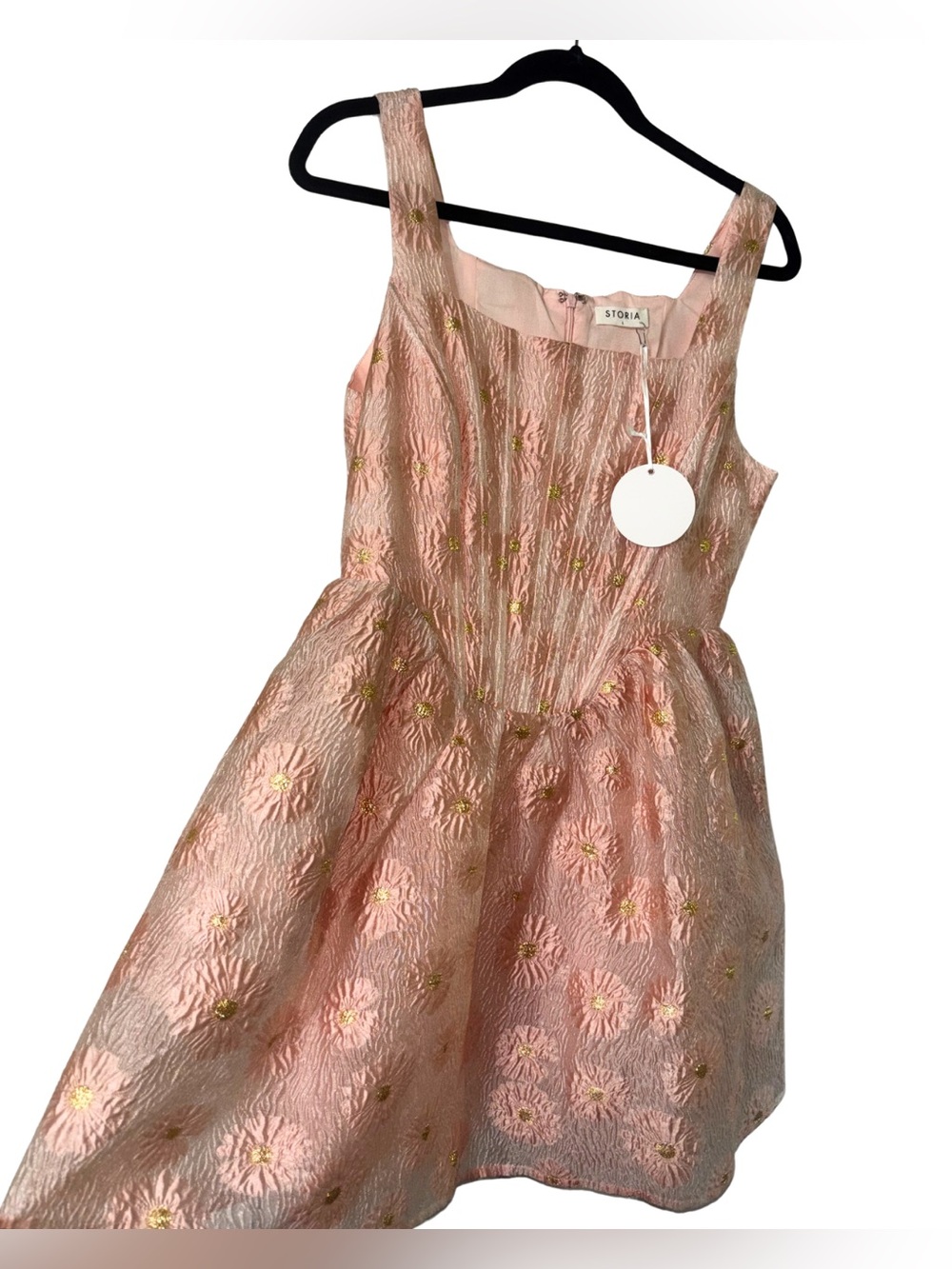 Storia Peach Floral Textured Dress for Girls
